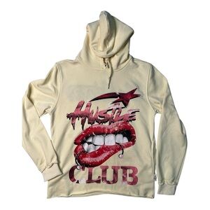 Sz M Cream Hoodie with Red Graphic hustle club
